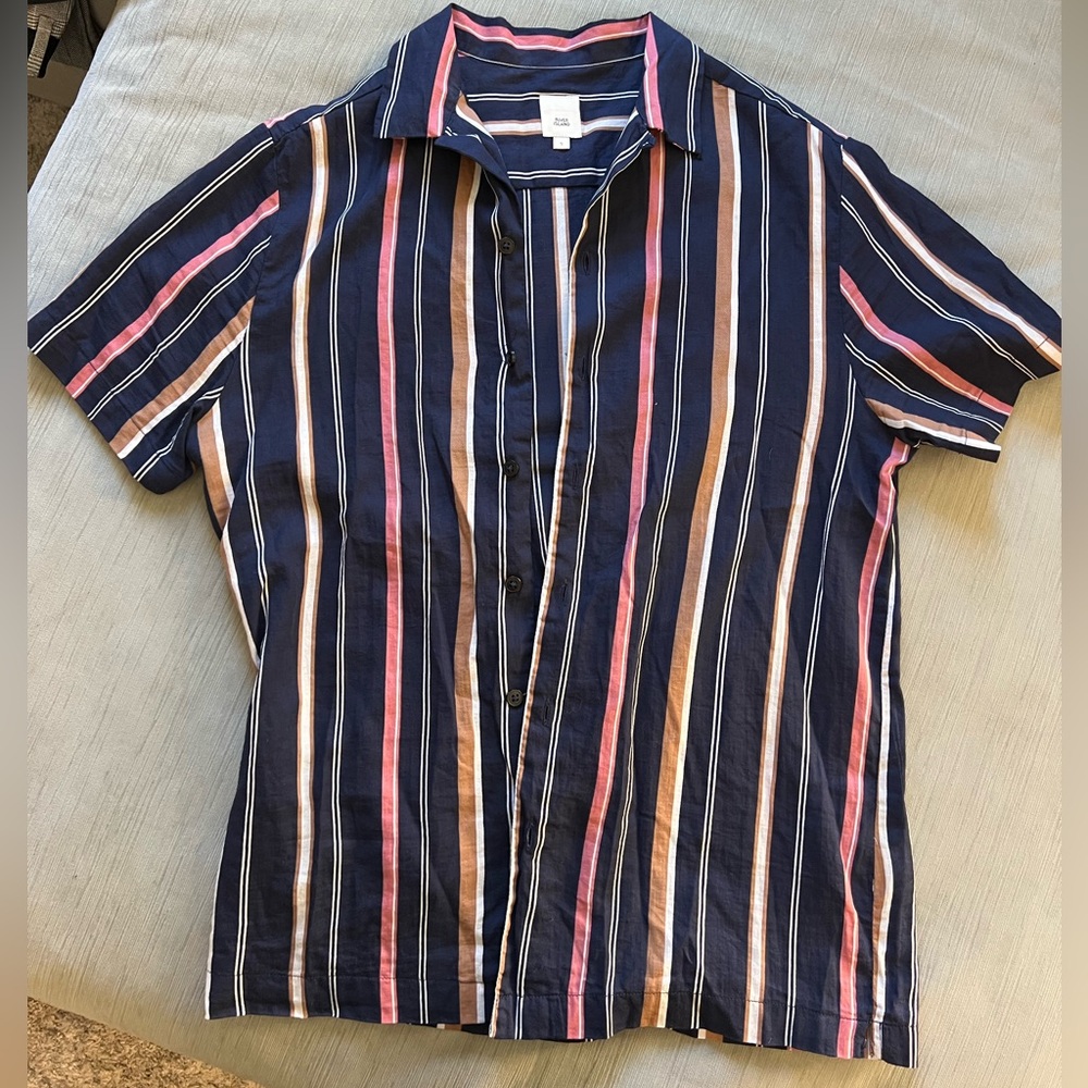 River Island Navy Multicolor Striped Button Down Shirt